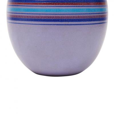 Bitossi Bitossi Ball Vase Stripes Purple Blue White Red Signed