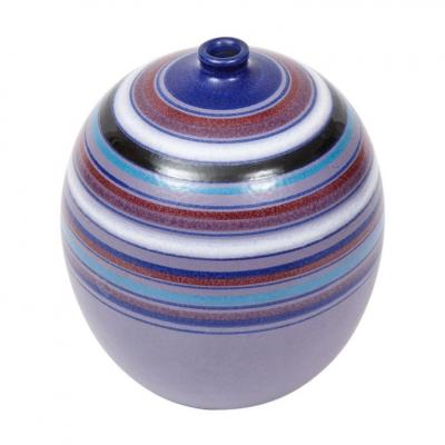  Bitossi Bitossi Ball Vase Stripes Purple Blue White Red Signed