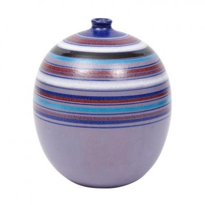  Bitossi Bitossi Ball Vase Stripes Purple Blue White Red Signed