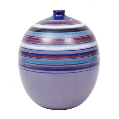 Bitossi Bitossi Ball Vase Stripes Purple Blue White Red Signed