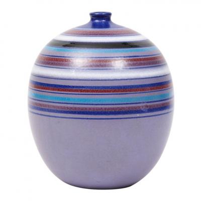  Bitossi Bitossi Ball Vase Stripes Purple Blue White Red Signed