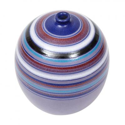  Bitossi Bitossi Ball Vase Stripes Purple Blue White Red Signed