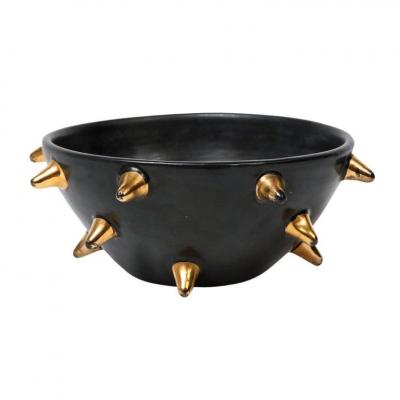  Bitossi Bitossi Bowl Ceramic Black with Gold Spikes Signed