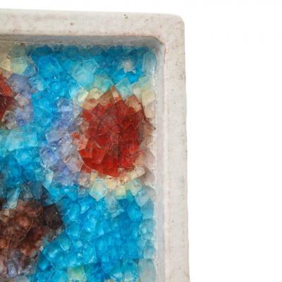  Bitossi Bitossi Bowl Ceramic and Fused Glass White Red and Blue Signed