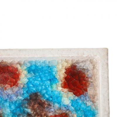  Bitossi Bitossi Bowl Ceramic and Fused Glass White Red and Blue Signed