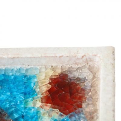  Bitossi Bitossi Bowl Ceramic and Fused Glass White Red and Blue Signed