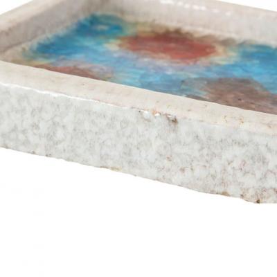  Bitossi Bitossi Bowl Ceramic and Fused Glass White Red and Blue Signed