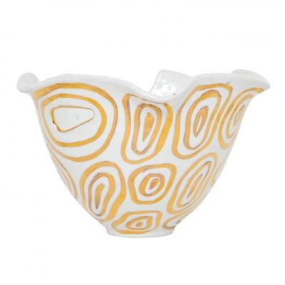  Bitossi Bitossi Bowl White and Gold Abstract Signed