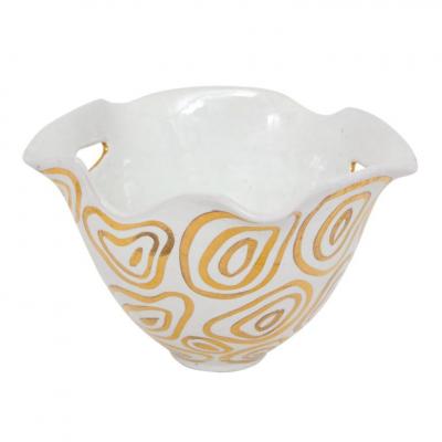  Bitossi Bitossi Bowl White and Gold Abstract Signed