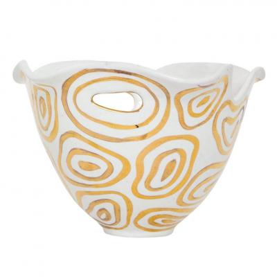  Bitossi Bitossi Bowl White and Gold Abstract Signed