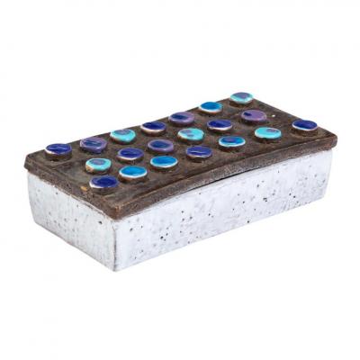  Bitossi Bitossi Box Ceramic Applied Discs Blue Purple White Brown Signed