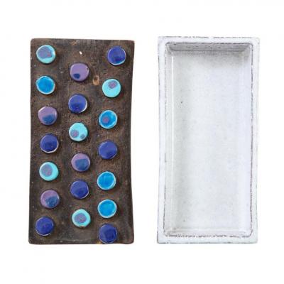  Bitossi Bitossi Box Ceramic Applied Discs Blue Purple White Brown Signed