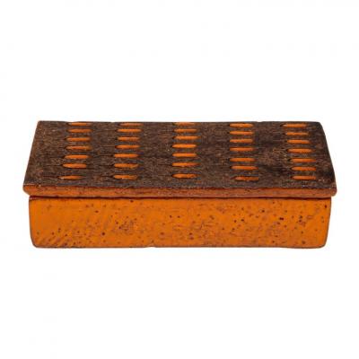  Bitossi Bitossi Box Ceramic Orange and Matte Brown Signed