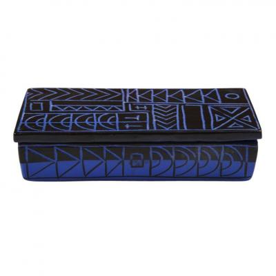  Bitossi Bitossi Box Ceramic Sgraffito Blue Black Geometric Signed
