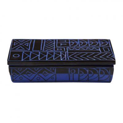  Bitossi Bitossi Box Ceramic Sgraffito Blue Black Geometric Signed