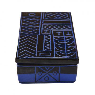  Bitossi Bitossi Box Ceramic Sgraffito Blue Black Geometric Signed
