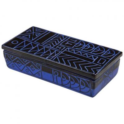  Bitossi Bitossi Box Ceramic Sgraffito Blue Black Geometric Signed