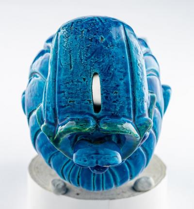  Bitossi Bitossi Kwan Yin Buddha Coin Bank Ceramic Blue Green Paisley Signed