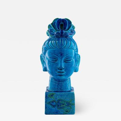  Bitossi Bitossi Kwan Yin Buddha Coin Bank Ceramic Blue Green Paisley Signed