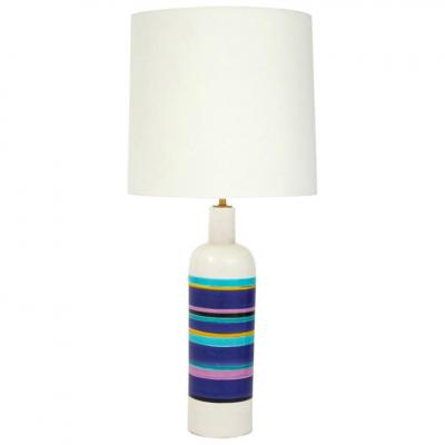  Bitossi Bitossi Lamp Ceramic White and Blue Stripes Signed