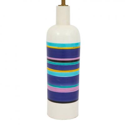 Bitossi Bitossi Lamp Ceramic White and Blue Stripes Signed