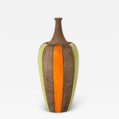  Bitossi Bitossi Lidded Vase Ceramic Moorish Stripes Chartreuse and Orange Signed
