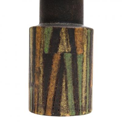  Bitossi Bitossi Milano Moderna Vase Ceramic Green Brown Incised Geometric Signed