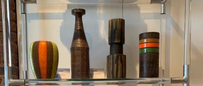  Bitossi Bitossi Milano Moderna Vase Ceramic Green Brown Incised Geometric Signed