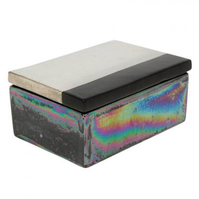  Bitossi Bitossi Raymor Box Ceramic Metallic Chrome Silver Black Iridescent Signed