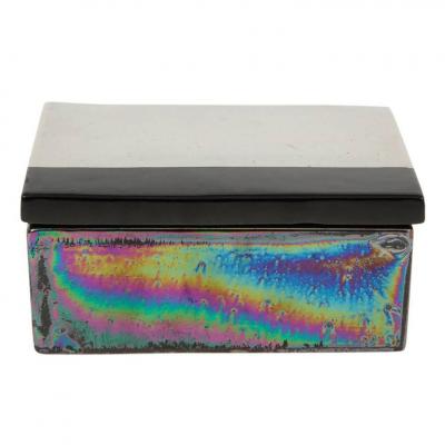  Bitossi Bitossi Raymor Box Ceramic Metallic Chrome Silver Black Iridescent Signed