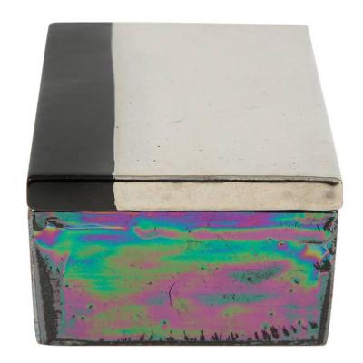  Bitossi Bitossi Raymor Box Ceramic Metallic Chrome Silver Black Iridescent Signed