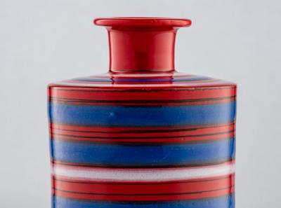  Bitossi Bitossi Raymor Vase Ceramic Stripes Red Blue White Signed