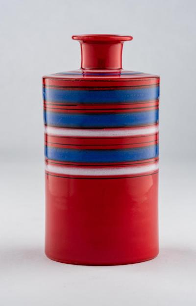  Bitossi Bitossi Raymor Vase Ceramic Stripes Red Blue White Signed