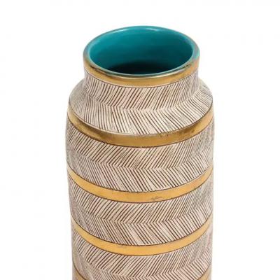  Bitossi Bitossi Seta Vase Ceramic Gold White Turquoise Sgraffito Signed