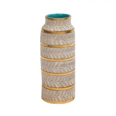  Bitossi Bitossi Seta Vase Ceramic Gold White Turquoise Sgraffito Signed