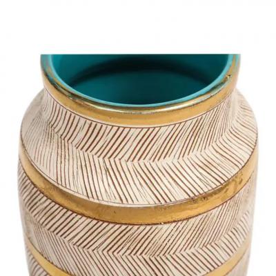  Bitossi Bitossi Seta Vase Ceramic Gold White Turquoise Sgraffito Signed