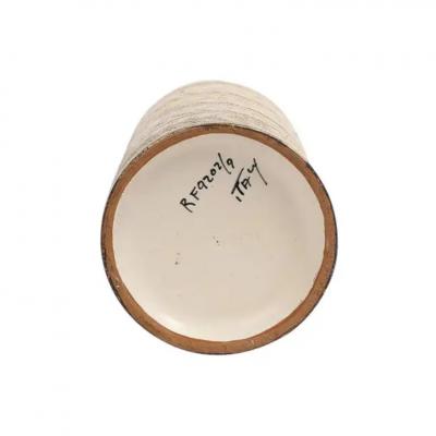  Bitossi Bitossi Seta Vase Ceramic Gold White Turquoise Sgraffito Signed