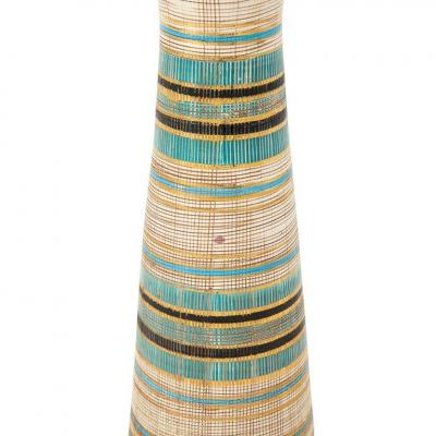  Bitossi Bitossi Seta Vase Ceramic Stripes Gold Blue Black Signed