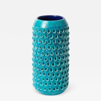  Bitossi Bitossi Vase Ceramic Blue Turquoise Impressed Textured Signed