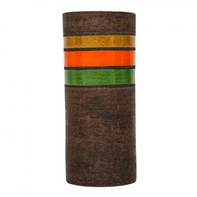  Bitossi Bitossi Vase Ceramic Brown Dark Yellow Orange and Green Stripes