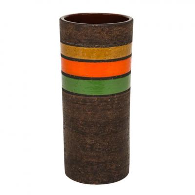  Bitossi Bitossi Vase Ceramic Brown Dark Yellow Orange and Green Stripes