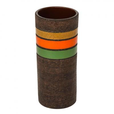  Bitossi Bitossi Vase Ceramic Brown Dark Yellow Orange and Green Stripes