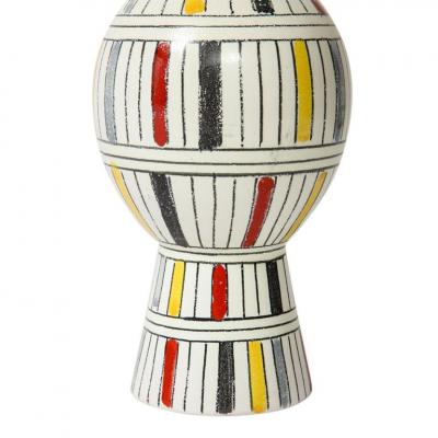  Bitossi Bitossi Vase Ceramic Geometric Stripes White Yellow Black Red Signed