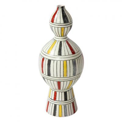  Bitossi Bitossi Vase Ceramic Geometric Stripes White Yellow Black Red Signed