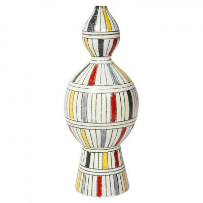  Bitossi Bitossi Vase Ceramic Geometric Stripes White Yellow Black Red Signed