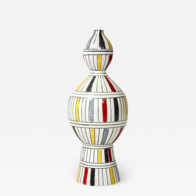  Bitossi Bitossi Vase Ceramic Geometric Stripes White Yellow Black Red Signed