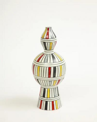 Bitossi Bitossi Vase Ceramic Geometric Stripes White Yellow Black Red Signed