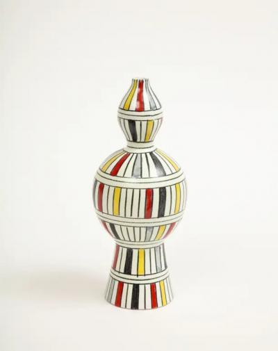  Bitossi Bitossi Vase Ceramic Geometric Stripes White Yellow Black Red Signed