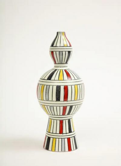  Bitossi Bitossi Vase Ceramic Geometric Stripes White Yellow Black Red Signed