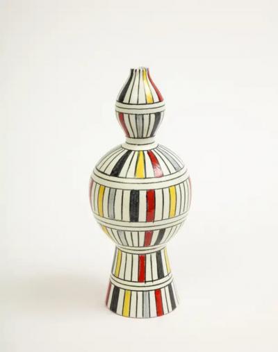  Bitossi Bitossi Vase Ceramic Geometric Stripes White Yellow Black Red Signed